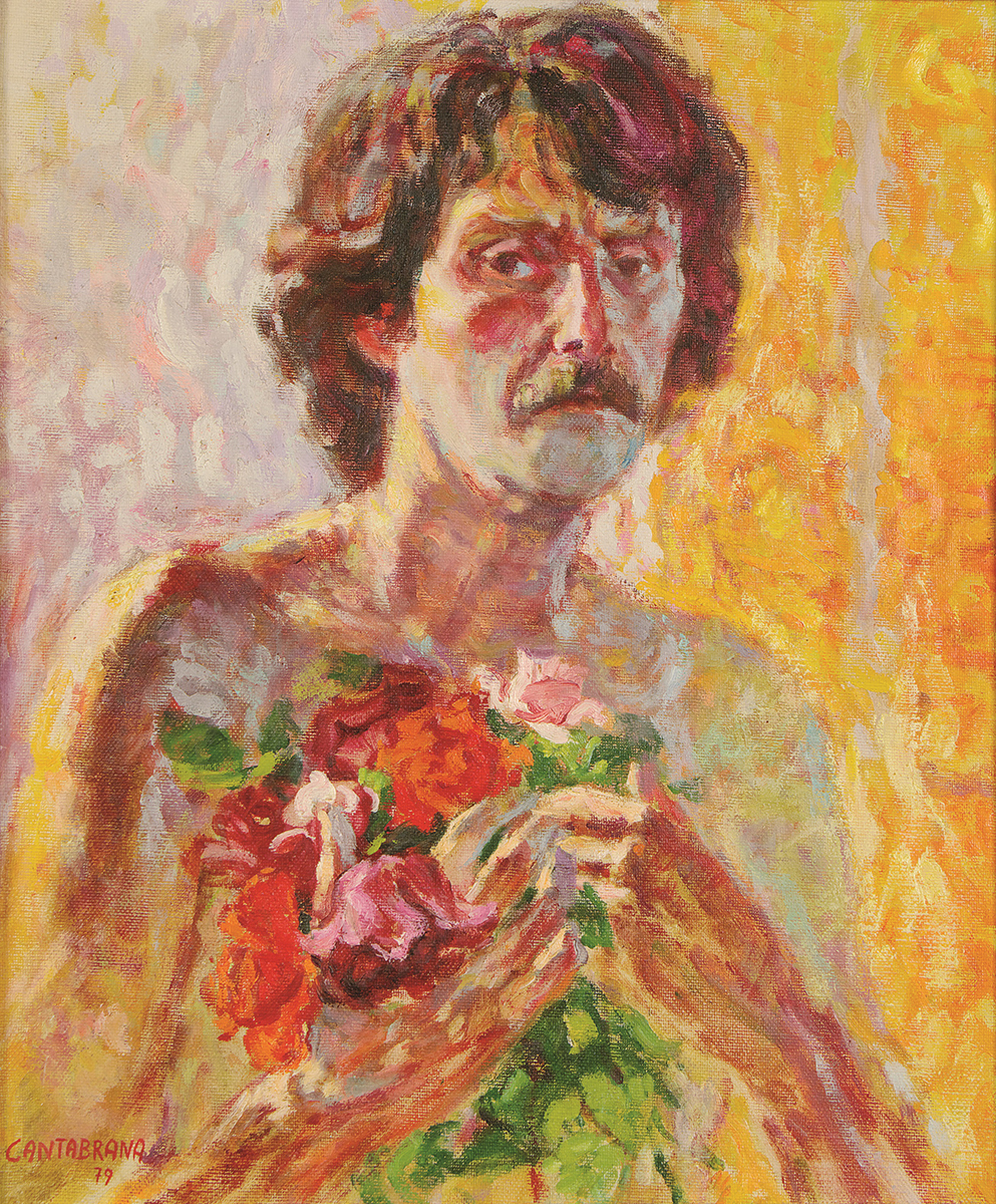 Autorretrato con rosas oleo sobre lienzo 46x38 cm
